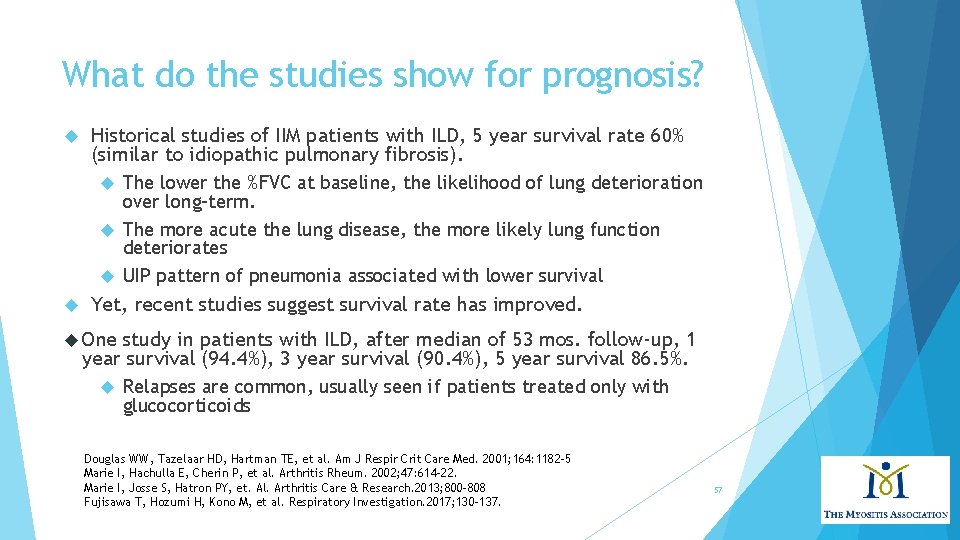 What do the studies show for prognosis? Historical studies of IIM patients with ILD,