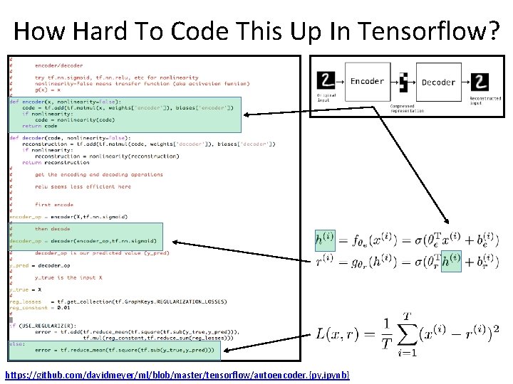 How Hard To Code This Up In Tensorflow? https: //github. com/davidmeyer/ml/blob/master/tensorflow/autoencoder. {py, ipynb} 