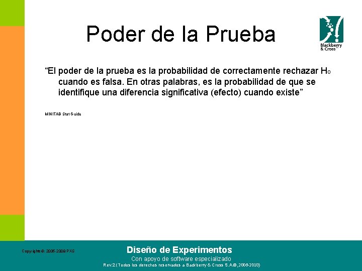 Poder de la Prueba “El poder de la prueba es la probabilidad de correctamente