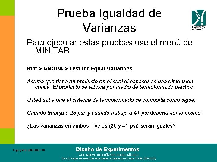 Prueba Igualdad de Varianzas Para ejecutar estas pruebas use el menú de MINITAB Stat