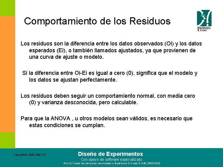 Comportamiento de los Residuos Los residuos son la diferencia entre los datos observados (Oi)