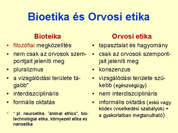 Bioetika és Orvosi etika Bioteika Orvosi etika • filozófiai megközelítés • nem csak az