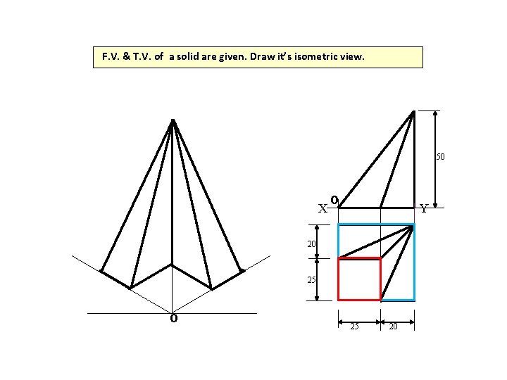 F. V. & T. V. of a solid are given. Draw it’s isometric view.