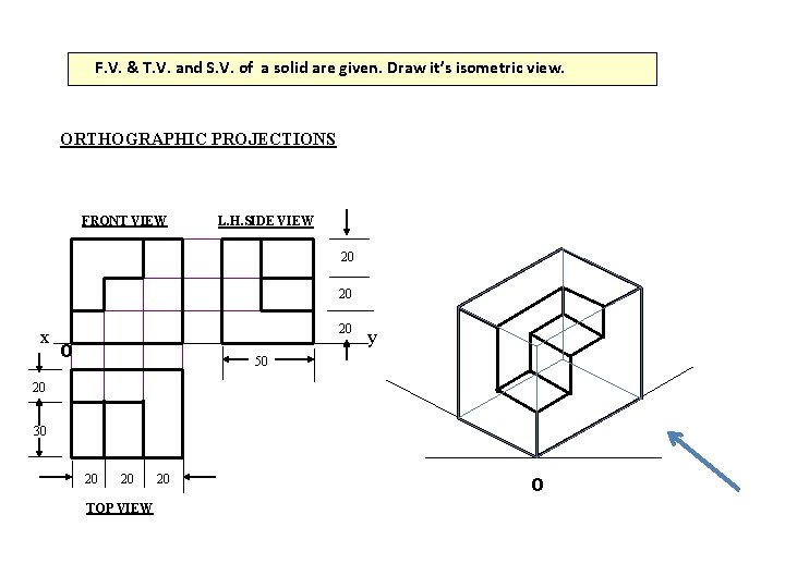 F. V. & T. V. and S. V. of a solid are given. Draw