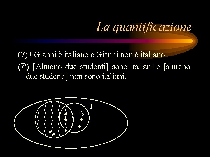 La quantificazione (7) ! Gianni è italiano e Gianni non è italiano. (7') [Almeno