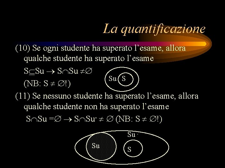 La quantificazione (10) Se ogni studente ha superato l’esame, allora qualche studente ha superato