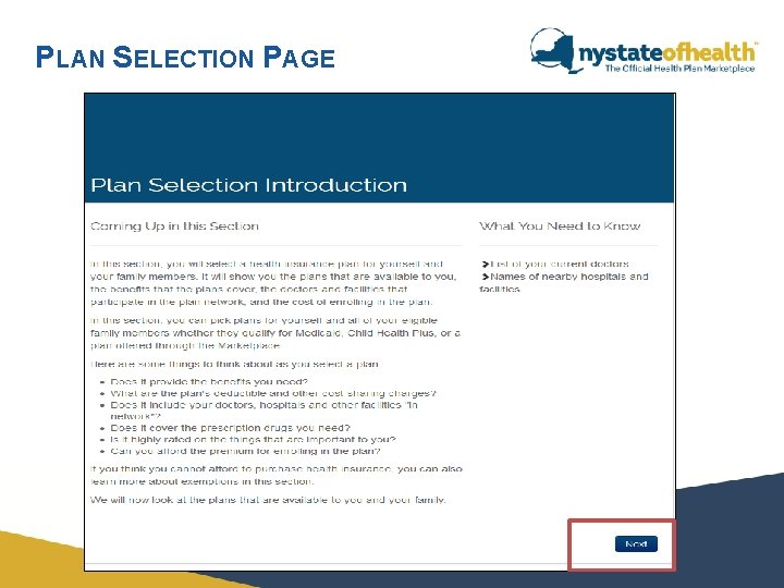 PLAN SELECTION PAGE PLAN SELECTION PAGE