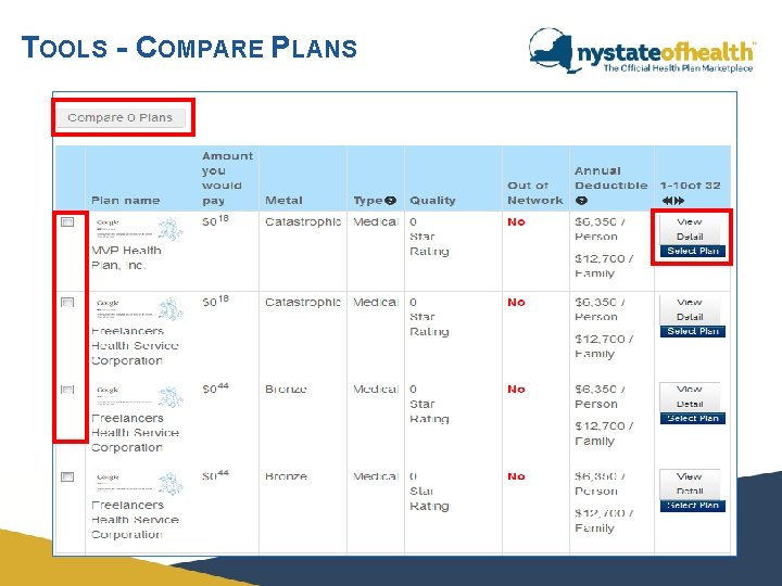 TOOLS - COMPARE PLANS TOOLS - COMPARE PLANS