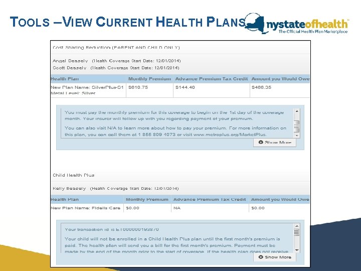 TOOLS – VIEW CURRENT HEALTH PLANS TOOLS – VIEW CURRENT HEALTH PLANS