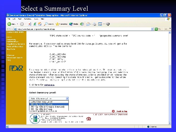 Select a Summary Level 