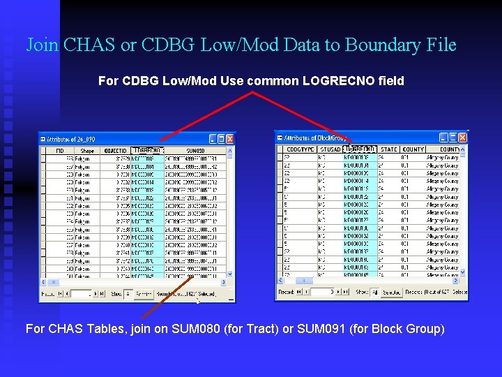 Join CHAS or CDBG Low/Mod Data to Boundary File For CDBG Low/Mod Use common