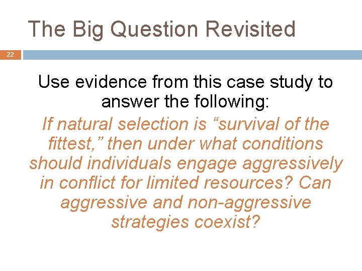 The Big Question Revisited 22 Use evidence from this case study to answer the