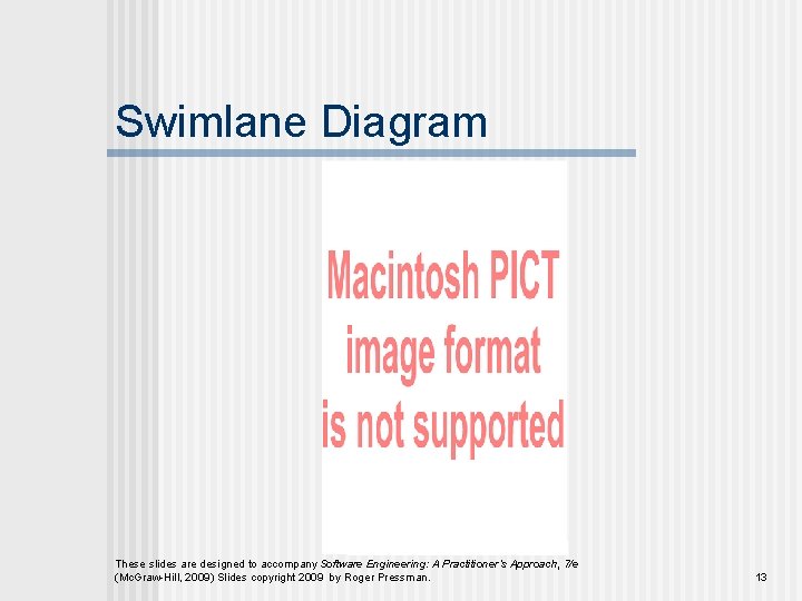Swimlane Diagram These slides are designed to accompany Software Engineering: A Practitioner’s Approach, 7/e
