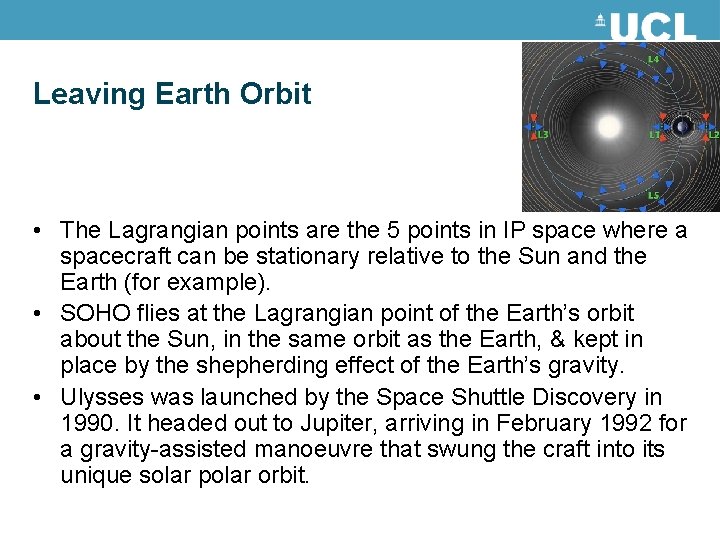 Leaving Earth Orbit • The Lagrangian points are the 5 points in IP space