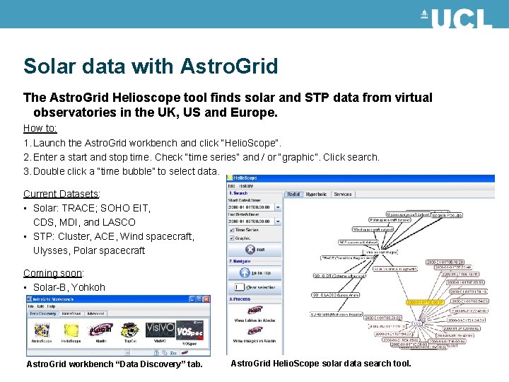 Solar data with Astro. Grid The Astro. Grid Helioscope tool finds solar and STP