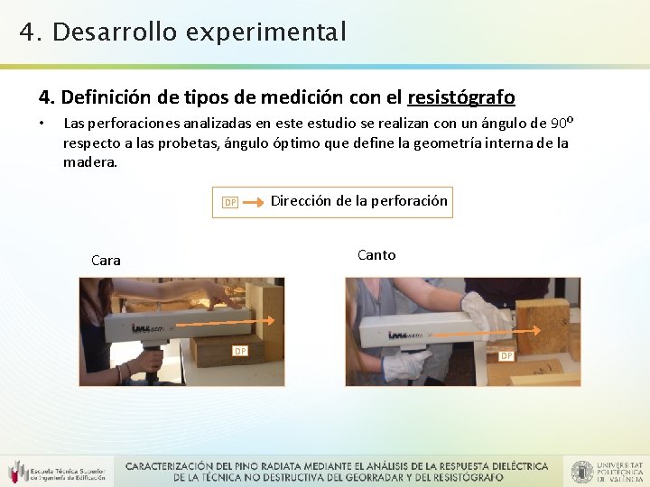 4. Desarrollo experimental 4. Definición de tipos de medición con el resistógrafo • Las