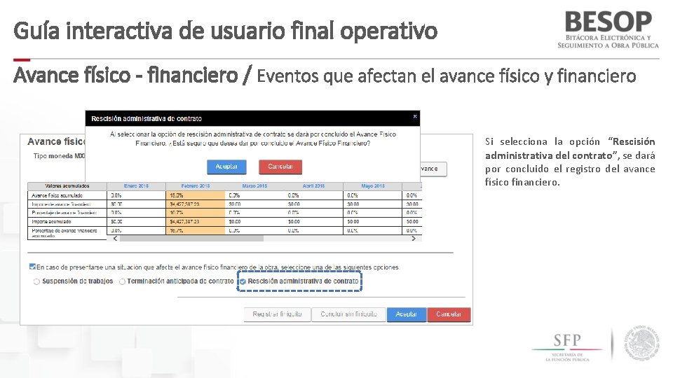 Guía interactiva de usuario final operativo Avance físico - financiero / Eventos que afectan