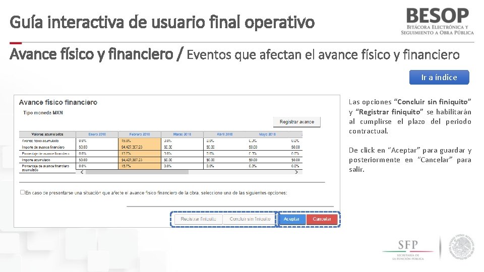 Guía interactiva de usuario final operativo Avance físico y financiero / Eventos que afectan