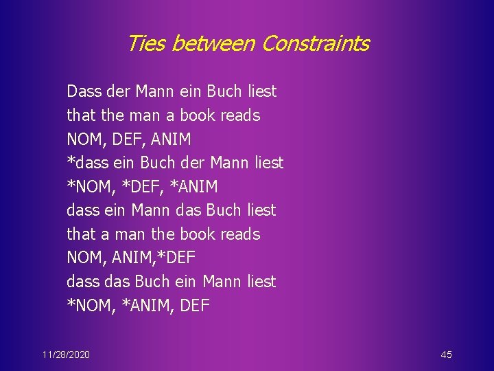 Ties between Constraints Dass der Mann ein Buch liest that the man a book