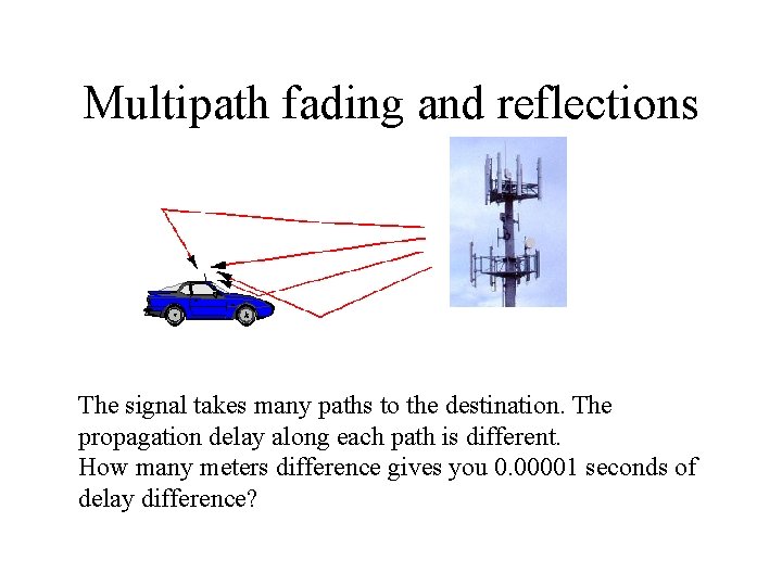 Multipath fading and reflections The signal takes many paths to the destination. The propagation