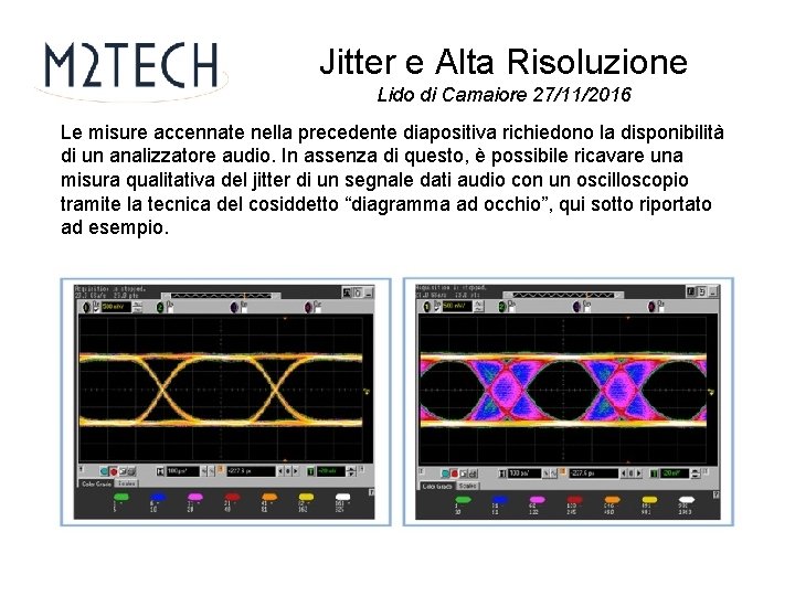 Jitter e Alta Risoluzione Lido di Camaiore 27/11/2016 Le misure accennate nella precedente diapositiva