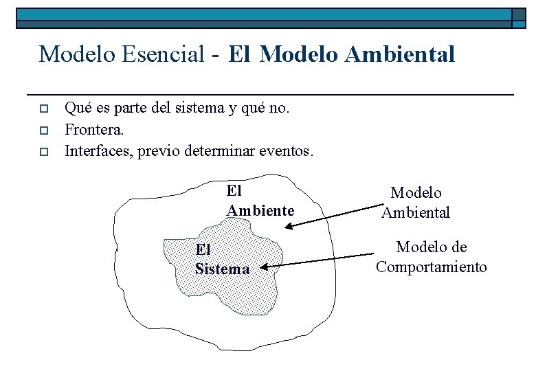 Modelo Esencial - El Modelo Ambiental o o o Qué es parte del sistema