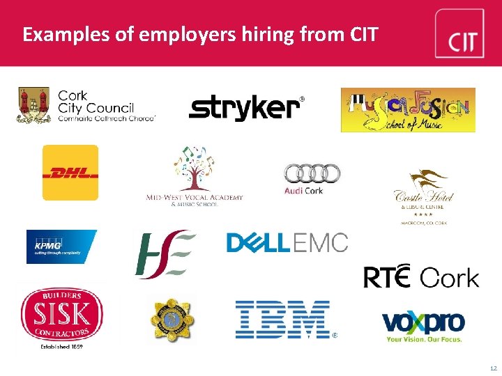 Examples of employers hiring from CIT 12 