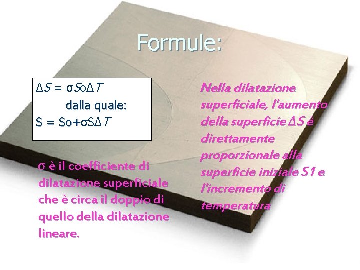 Formule: ΔS = σSoΔT dalla quale: S = So+σSΔ T So+ σ è il