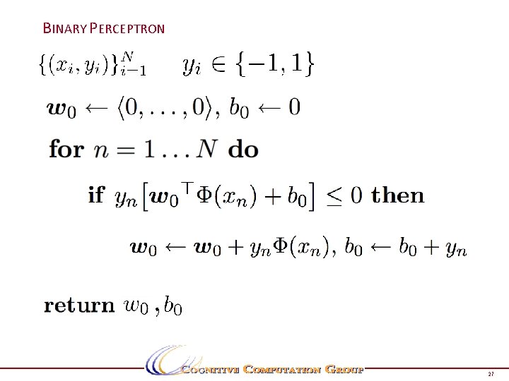 BINARY PERCEPTRON 27 