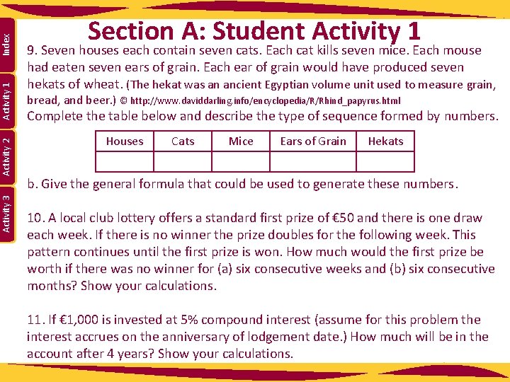 Index Activity 1 Activity 2 Activity 3 Section A: Student Activity 1 9. Seven