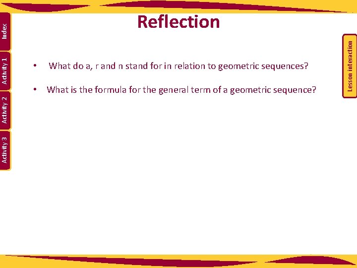  • What do a, r and n stand for in relation to geometric
