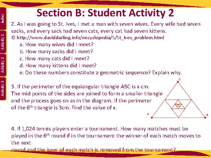 Index Activity 1 Activity 2 Activity 3 Section B: Student Activity 2 2. As