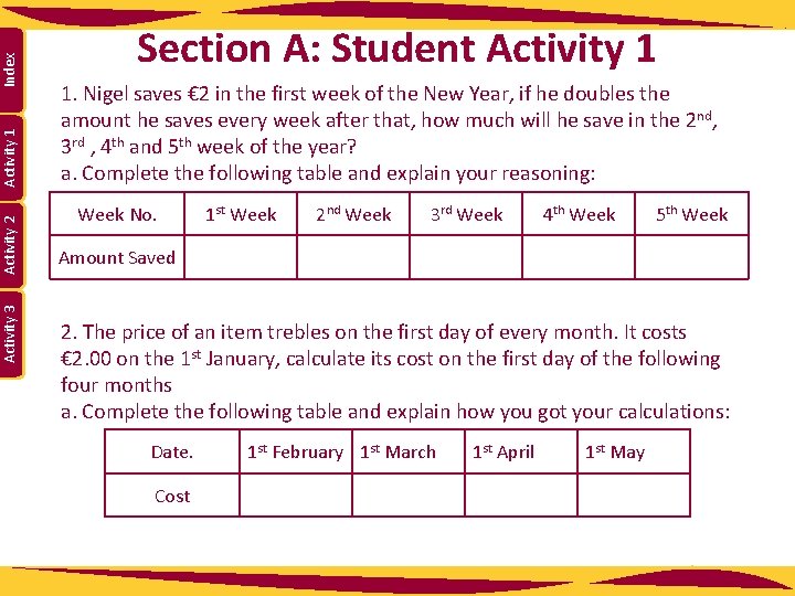 Index Activity 1 Activity 2 Activity 3 Section A: Student Activity 1 1. Nigel