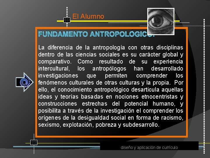 El Alumno FUNDAMENTO ANTROPOLÓGICO: La diferencia de la antropología con otras disciplinas dentro de