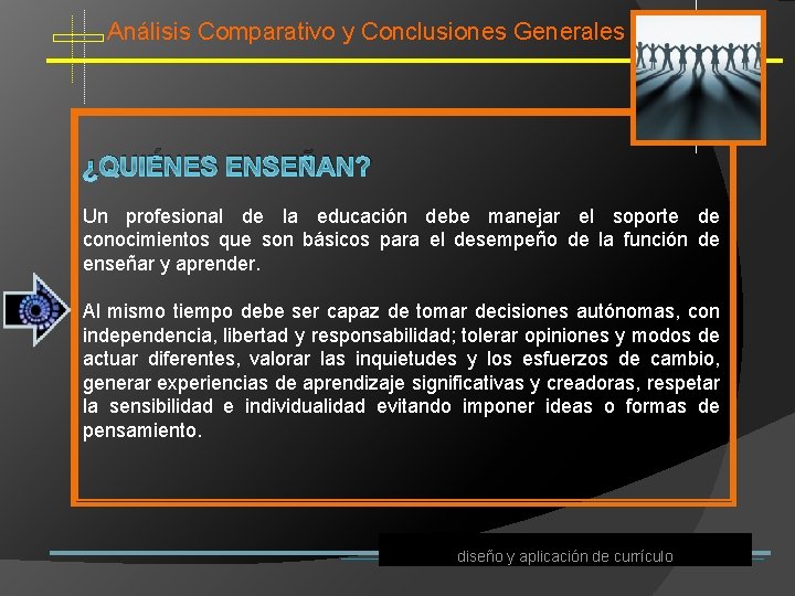 Análisis Comparativo y Conclusiones Generales ¿QUIÉNES ENSEÑAN? Un profesional de la educación debe manejar