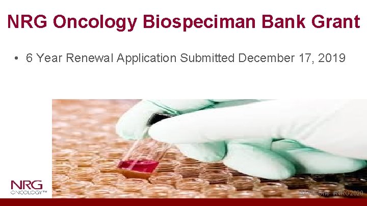 NRG Oncology Biospeciman Bank Grant • 6 Year Renewal Application Submitted December 17, 2019