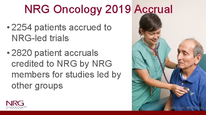 NRG Oncology 2019 Accrual • 2254 patients accrued to NRG-led trials • 2820 patient