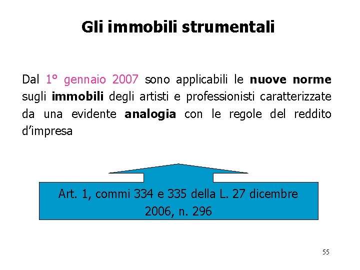 Gli immobili strumentali Dal 1° gennaio 2007 sono applicabili le nuove norme sugli immobili