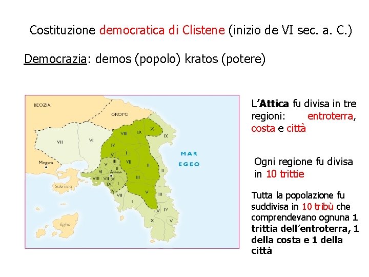 Costituzione democratica di Clistene (inizio de VI sec. a. C. ) Democrazia: demos (popolo)