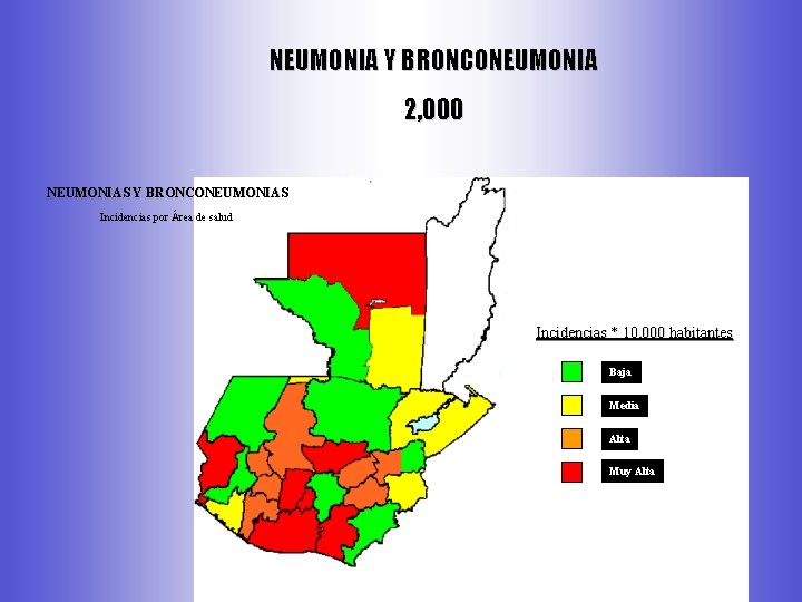 NEUMONIA Y BRONCONEUMONIA 2, 000 NEUMONIAS Y BRONCONEUMONIAS Incidencias por Área de salud Incidencias