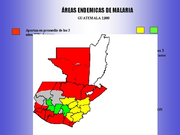 ÁREAS ENDEMICAS DE MALARIA GUATEMALA 2, 000 Aportan en promedio de los 3 años,