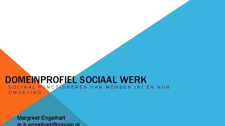 DOMEINPROFIEL SOCIAAL WERK SOCIAAL FUNCTIONEREN VAN MENSEN IN/ EN HUN OMGEVING Margreet Engelhart 