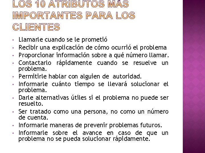  • • • Llamarle cuando se le prometió Recibir una explicación de cómo