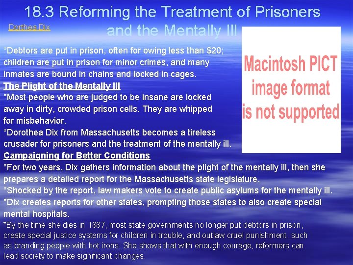 18. 3 Reforming the Treatment of Prisoners Dorthea Dix and the Mentally Ill *Debtors 18. 3 Reforming the Treatment of Prisoners Dorthea Dix and the Mentally Ill *Debtors