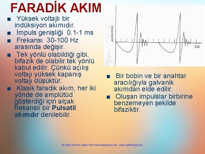 FARADİK AKIM ■ Yüksek voltajlı bir indüksiyon akımıdır. ■ İmpuls genişliği 0. 1 -1
