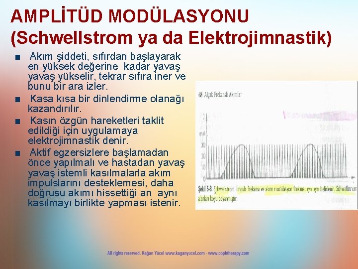 AMPLİTÜD MODÜLASYONU (Schwellstrom ya da Elektrojimnastik) ■ Akım şiddeti, sıfırdan başlayarak en yüksek değerine