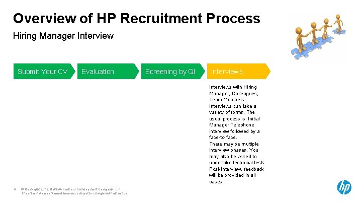Overview of HP Recruitment Process Hiring Manager Interview Submit Your CV Evaluation 1 Screening