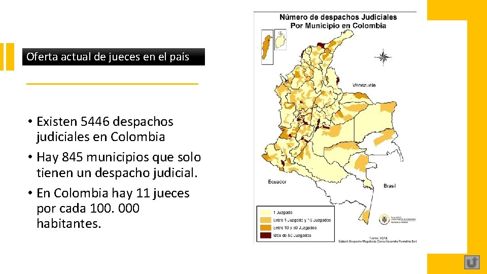 Oferta actual de jueces en el país • Existen 5446 despachos judiciales en Colombia