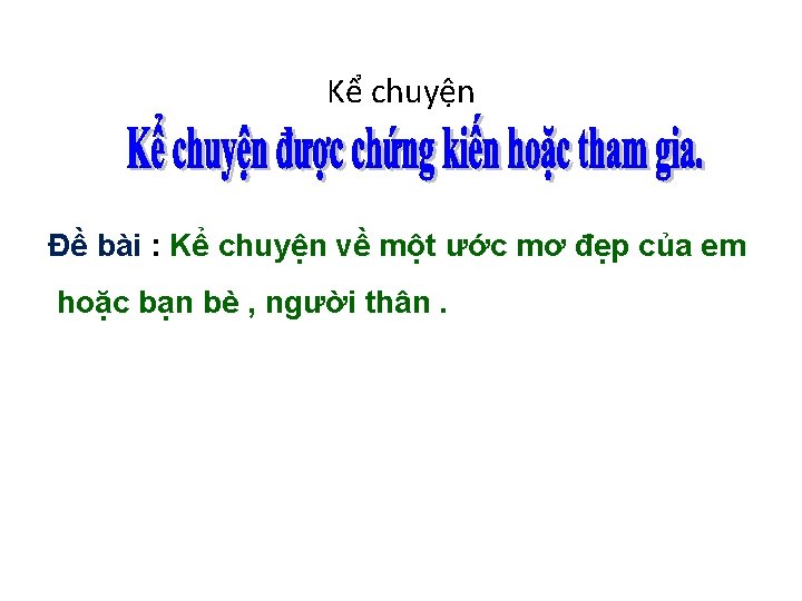 Kể chuyện Đề bài : Kể chuyện về một ước mơ đẹp của em