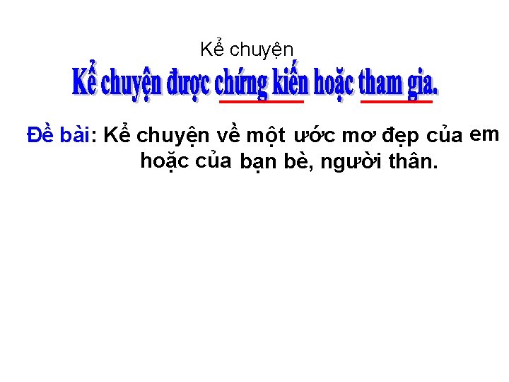 Kể chuyện Đề bài: Kể chuyện về một ước mơ đẹp của em hoặc